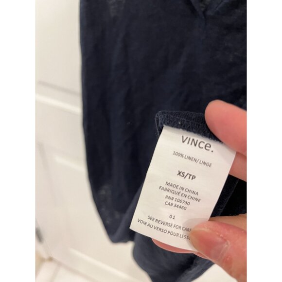 NWT Vince Navy Blue 100% Linen Sleeveless Tank Top Blouse Open V Neck Sz XS - Picture 6 of 6